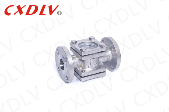 DIN tampilan katup kaca Indikator Aliran Double Borosilicate Window Flanged Valve