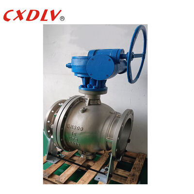 Katup Bola Terpasang Trunnion Stainless Steel 12" PN16 Berflensa dengan Operator Roda Gigi Cacing