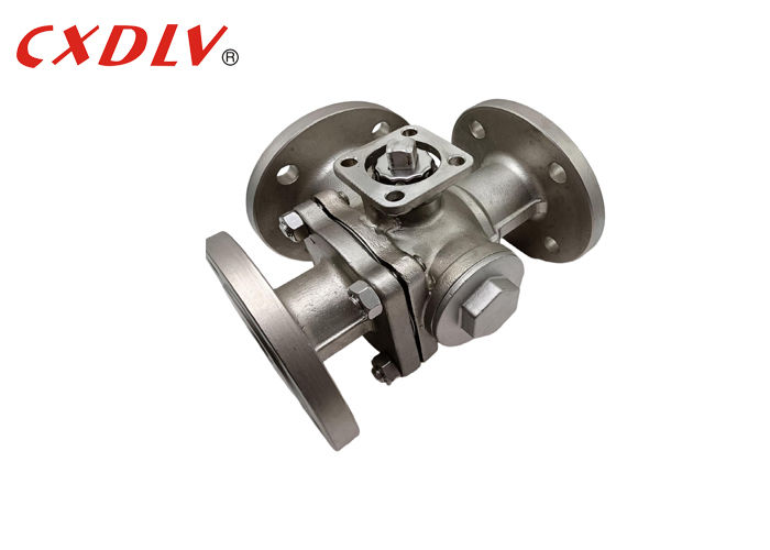 Katup Bola Flens T-Port 3 Arah dengan Bantalan Pemasangan ISO5211 Batang Kosong