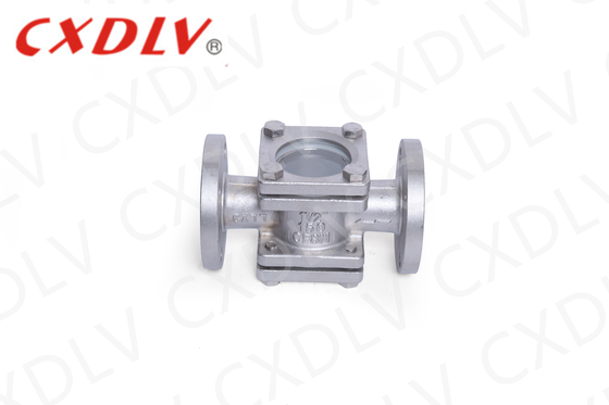 DIN tampilan katup kaca Indikator Aliran Double Borosilicate Window Flanged Valve